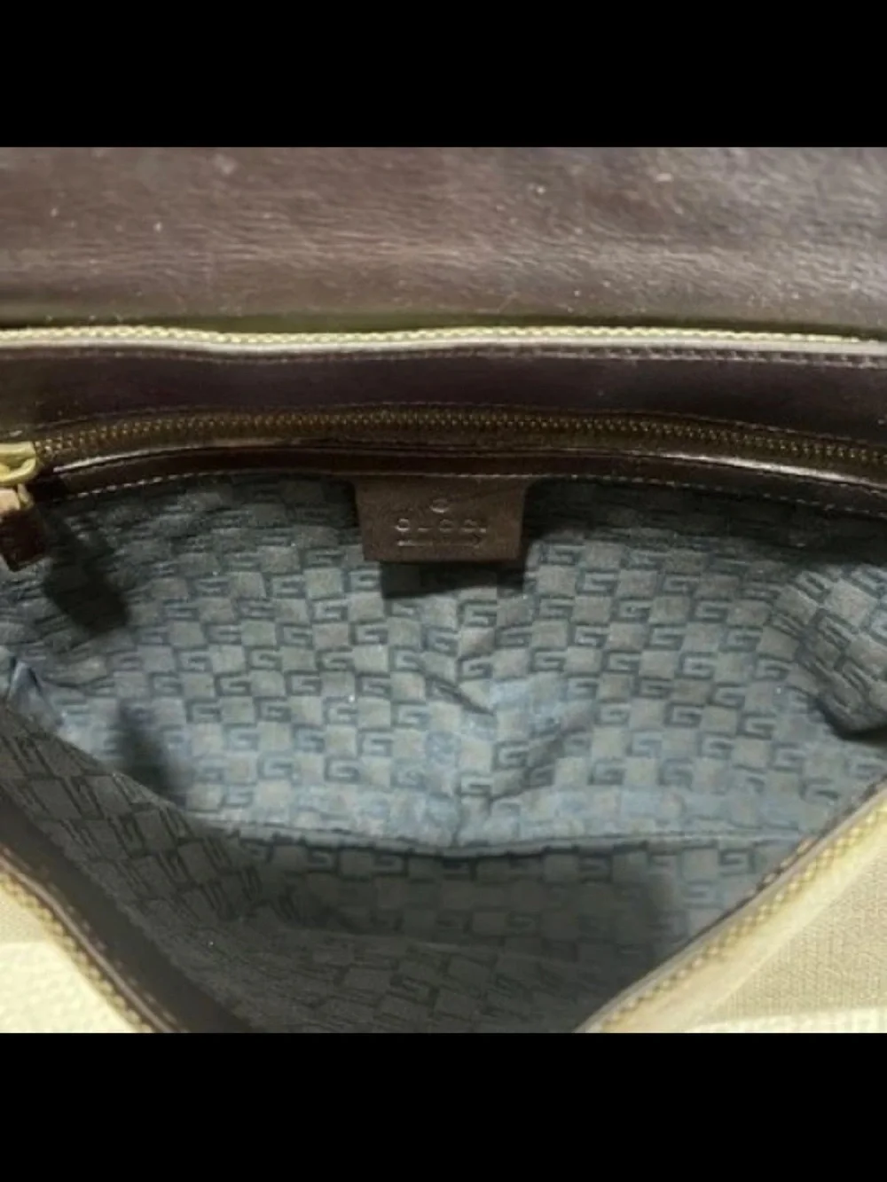 Gucci Taupe Canvas Shoulder Bag with Dark Brown Trim